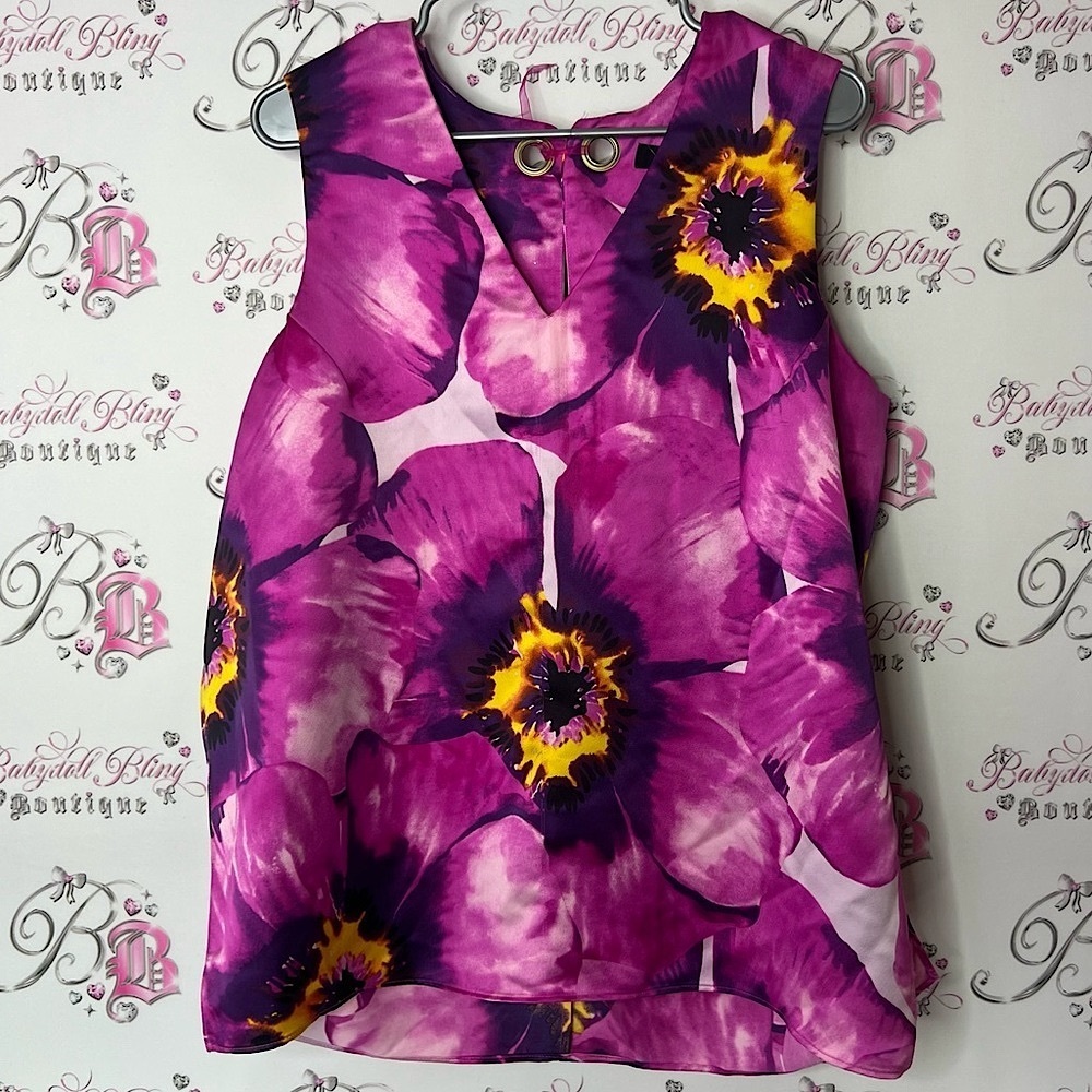 Autograph tank top flowers o ring Purple and Yellow Boxy Sleeveless Tank Top